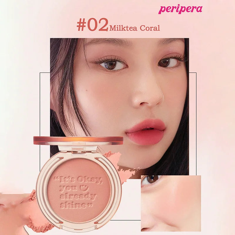 K-Beauty Single Color Blush Palette, Matte Fine Powder Cheek Blush, Non-Cakey, Long-Lasting, Nude Makeup, K-Beauty Cosmetic