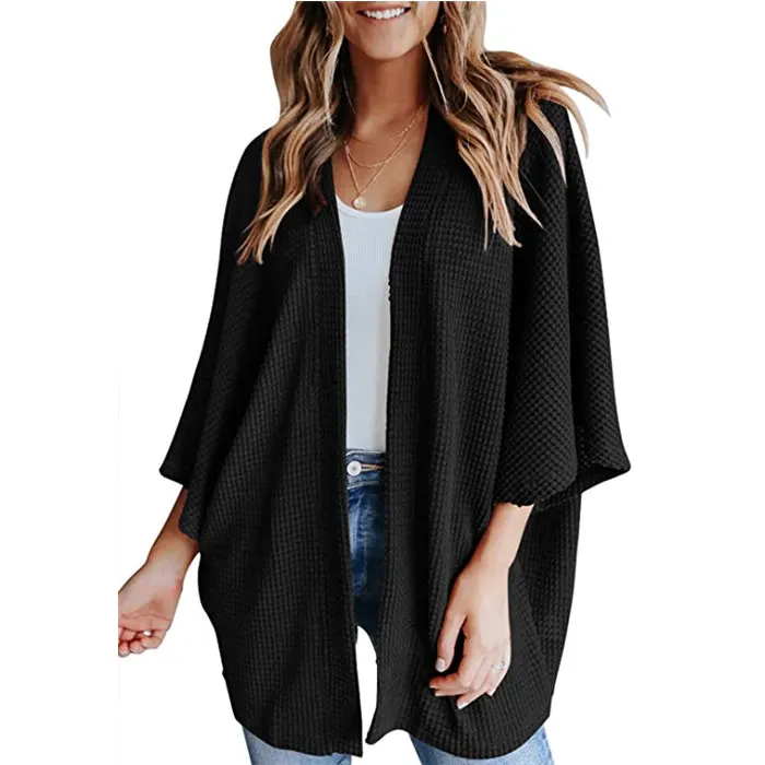Waffle Knit Bat Sleeve Cardigan