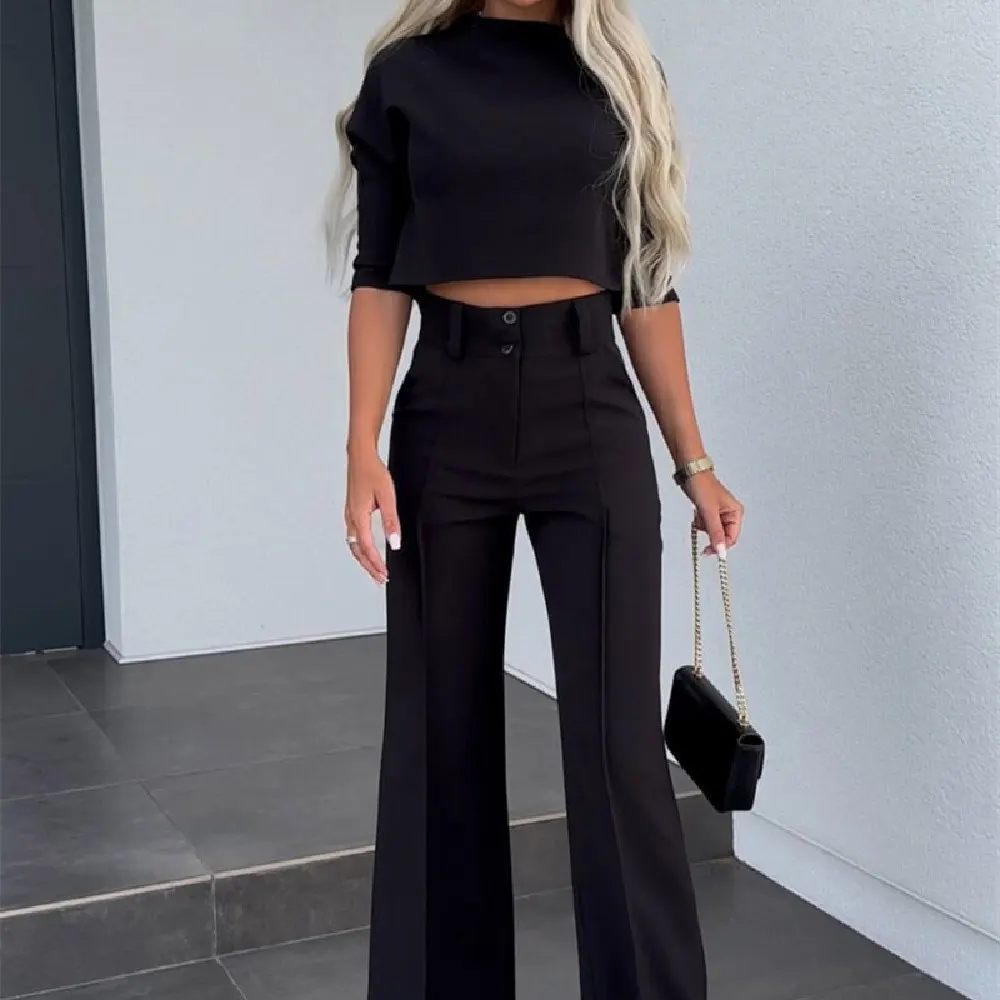 High Waist Wide Leg Top and Trouser Set