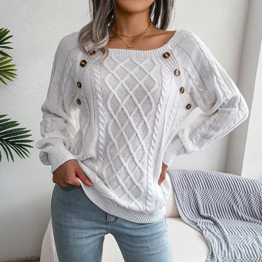 Square Neck Button Knit Sweater