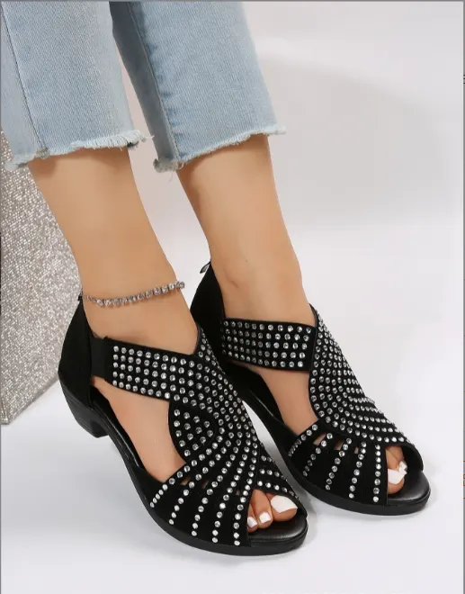 Black Synthetic Leather Casual Sandals