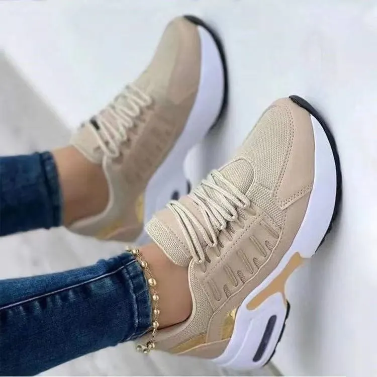 Lace-Up Mesh Wedge Sneakers