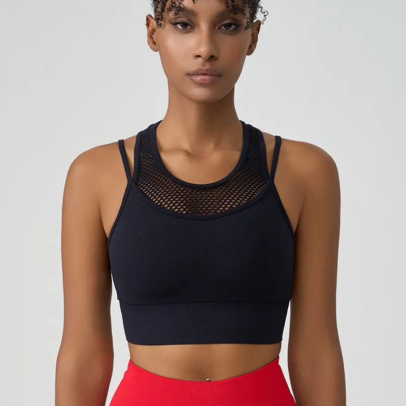 Mesh-Back Strappy Sports Bra
