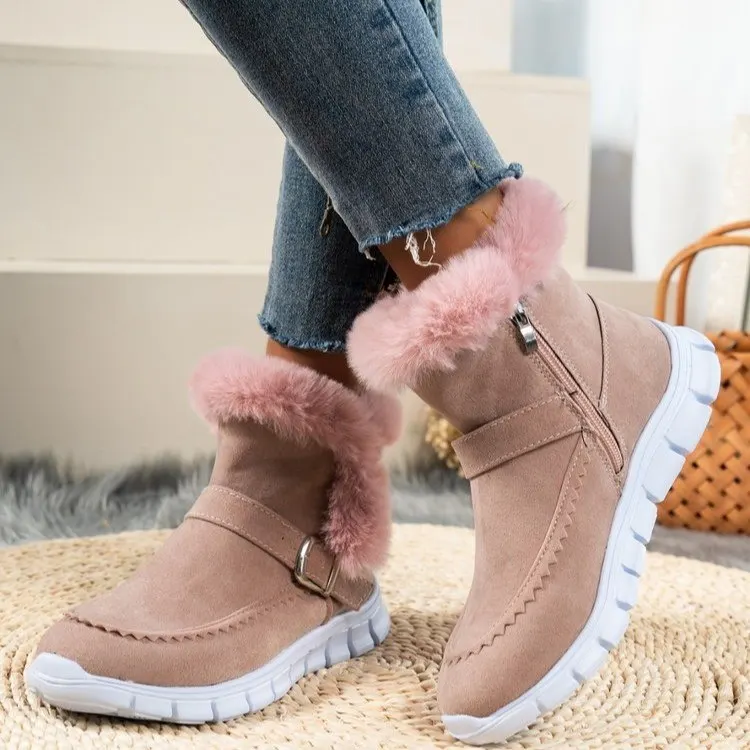 Buckle Suede Ankle Snow Boots