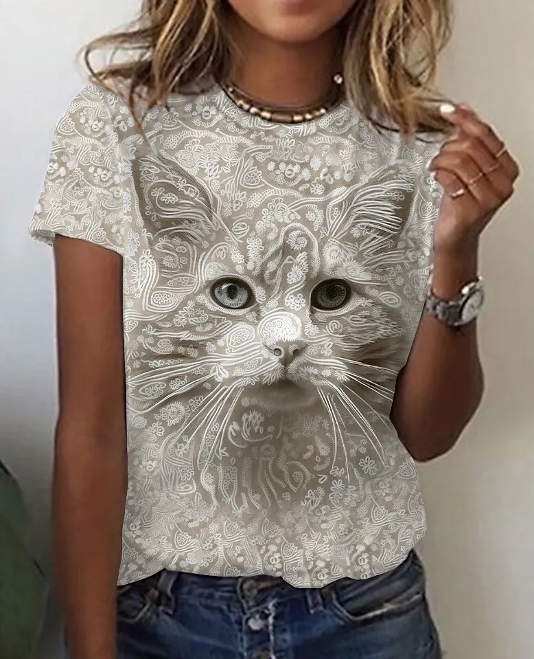 Loose Animal Print Short-Sleeve Top