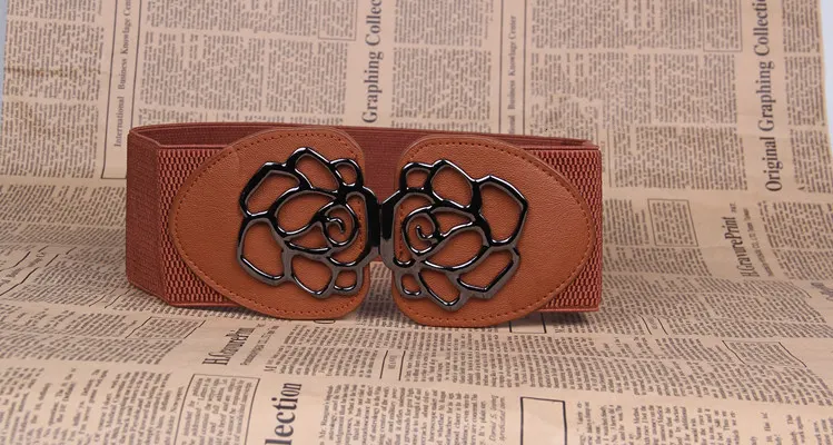 Flower Buckle Wide Elastic Belt