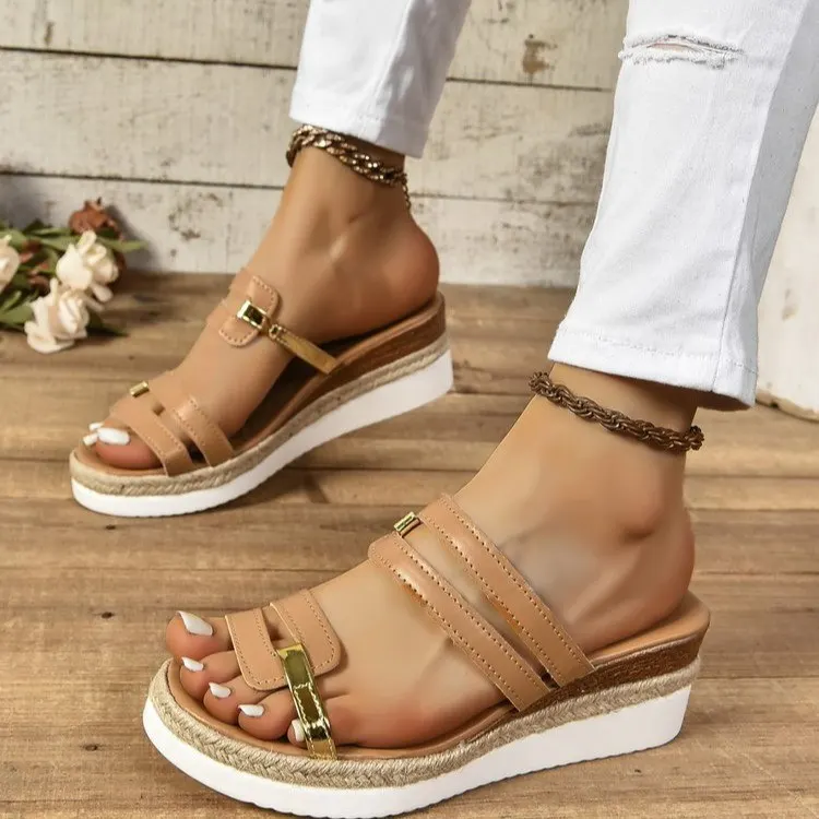 Colorblock Strap Wedge Sandals
