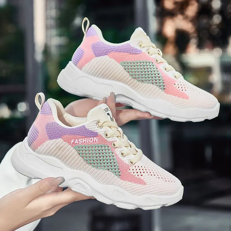 Colorblock Mesh Lace-Up Sneakers
