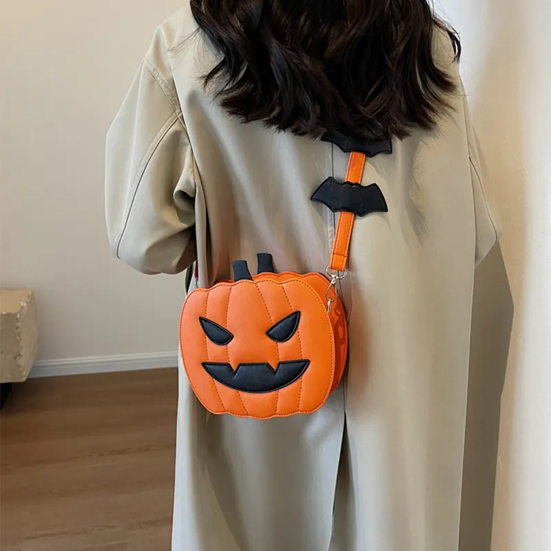 Pumpkin and Bat Halloween Crossbody Bag