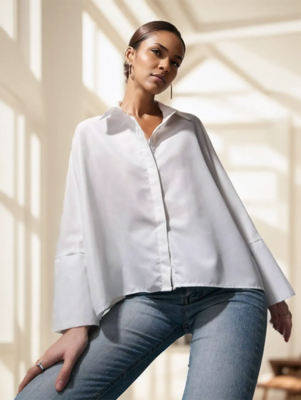 Semi-Sheer Long Sleeve Shirting Top