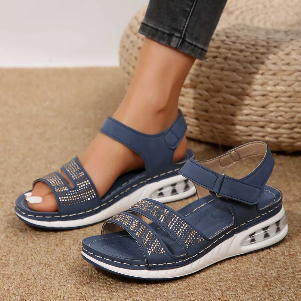 Rhinestone Wedge Sandals with Cushioned Sole