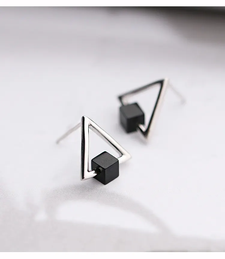 Black Triangle Sterling Silver Earrings
