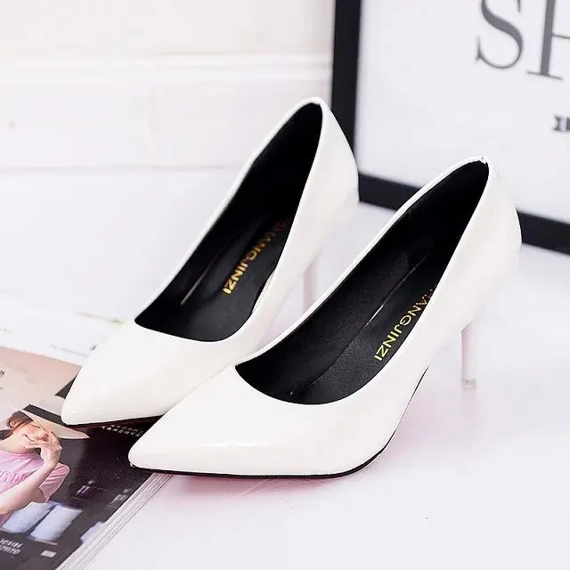 Shallow-Cut Leather High Heels