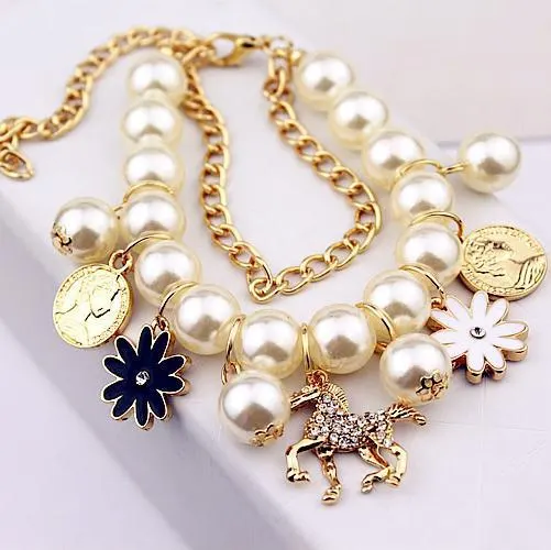 Pearl Flower Bracelet with Metal Links