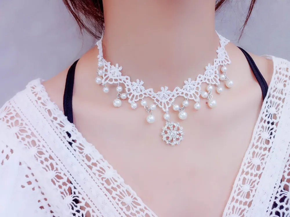 White Lace Pearl Water Drop Necklace