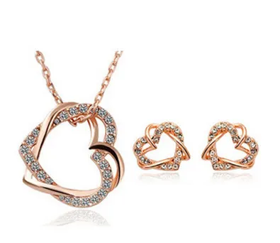 Double Heart Crystal Pendant Necklace