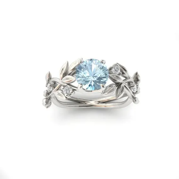 Leaf Motif Zircon Princess Ring