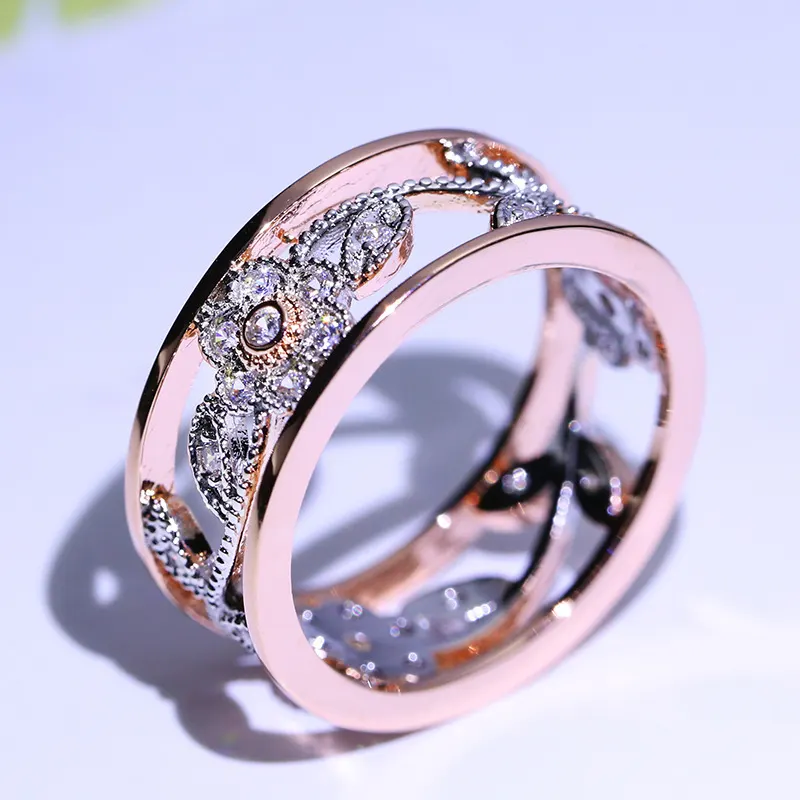Diamond Flower and Vine Leaf Ring