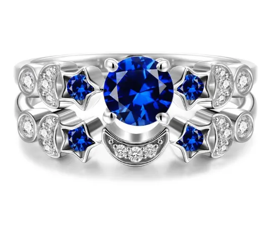 Blue Gem Crescent Moon Ring