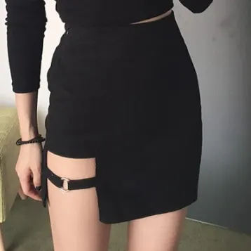 Irregular Hem Black Pencil Mini Skirt