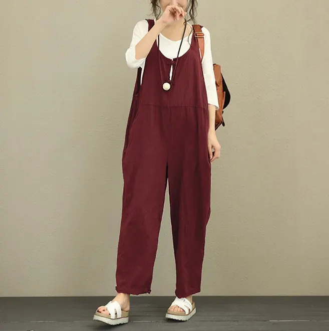 Loose Cotton-Blend Bib Trousers
