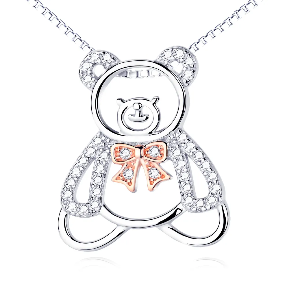 Openwork Bear Pendant Silver Necklace
