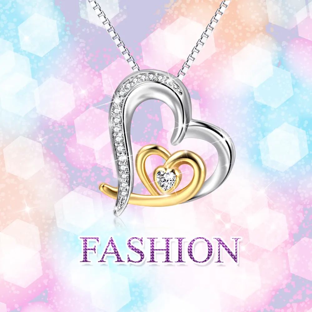 Two-Tone Heart Zircon Pendant Necklace