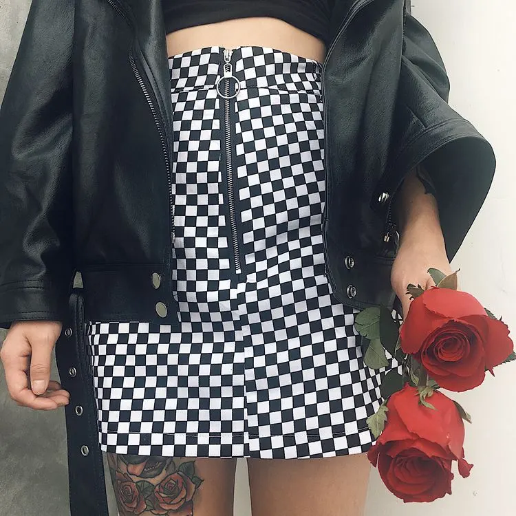 Cotton Check A-Line Mini Skirt