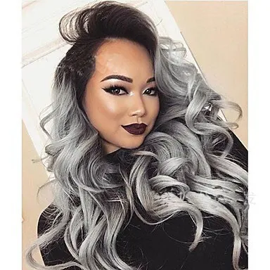Two-Tone Ombre Long Curly Lace Wig