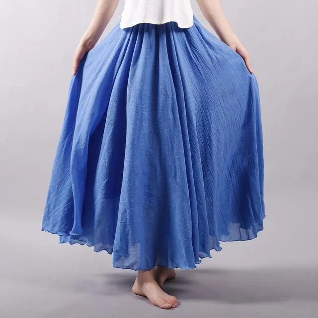Long Cotton-Linen A-Line Skirt