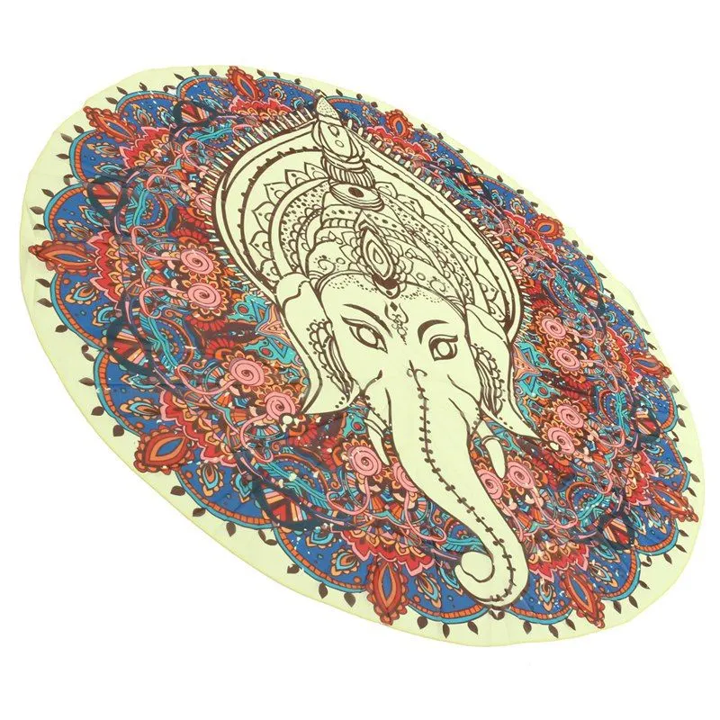 Bohemian Elephant Round Beach Towel