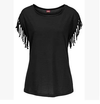 Tassel Cuff Round-Neck T-Shirt