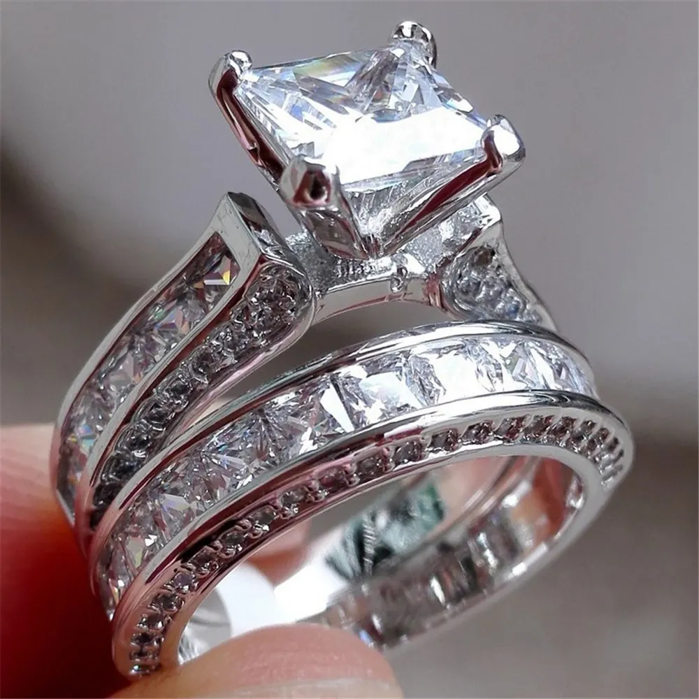Princess Cut CZ Couple Ring Set