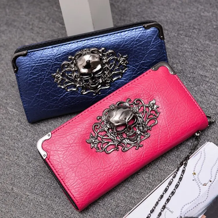 Skull Flower Long Zip Wallet