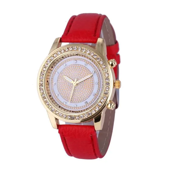 Crystal-Accented PU Leather Watch
