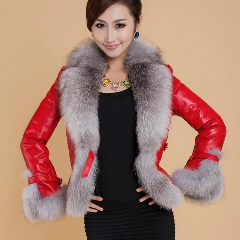 Short PU Leather Jacket with Fur Collar