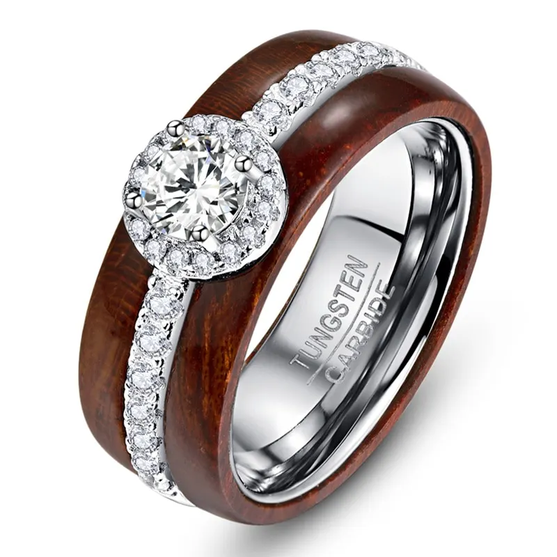 Wooden Inlay Tungsten Carbide Ring