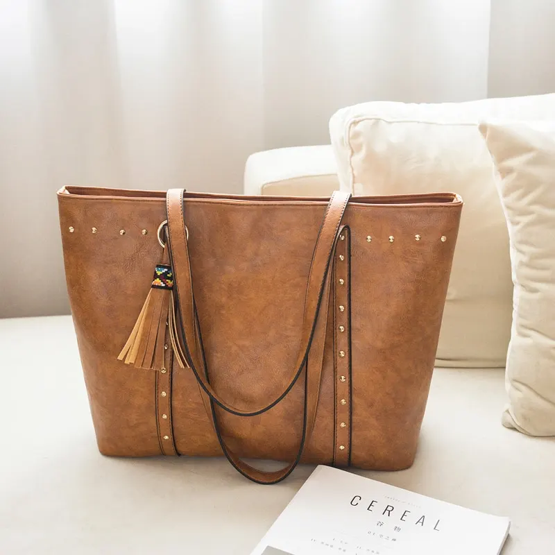 Leather Shoulder Crossbody Tote
