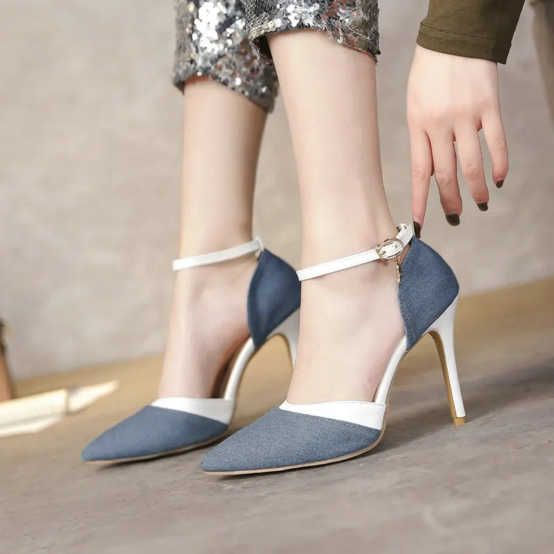 Pointed Denim Stiletto Heels