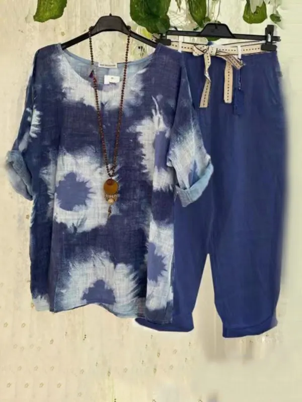 Geometric Print Two-Piece Trouser Set