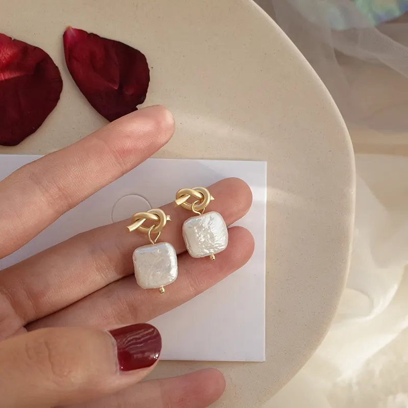 Geometric 925 Silver Pearl Earrings