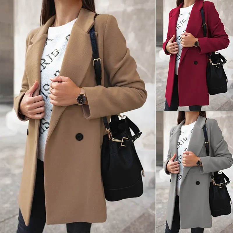 Slim Suit-Collar Coat, Medium Length