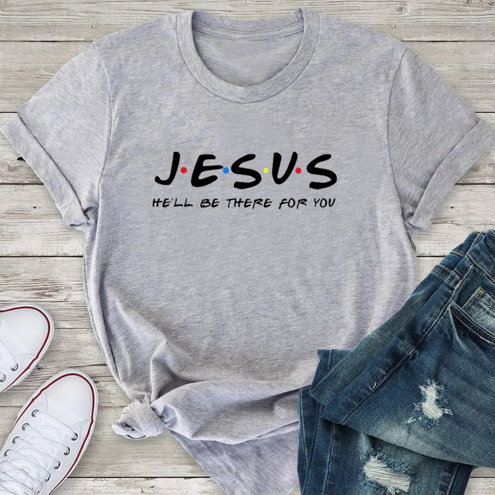 Jesus Friends Print Cotton T-Shirt