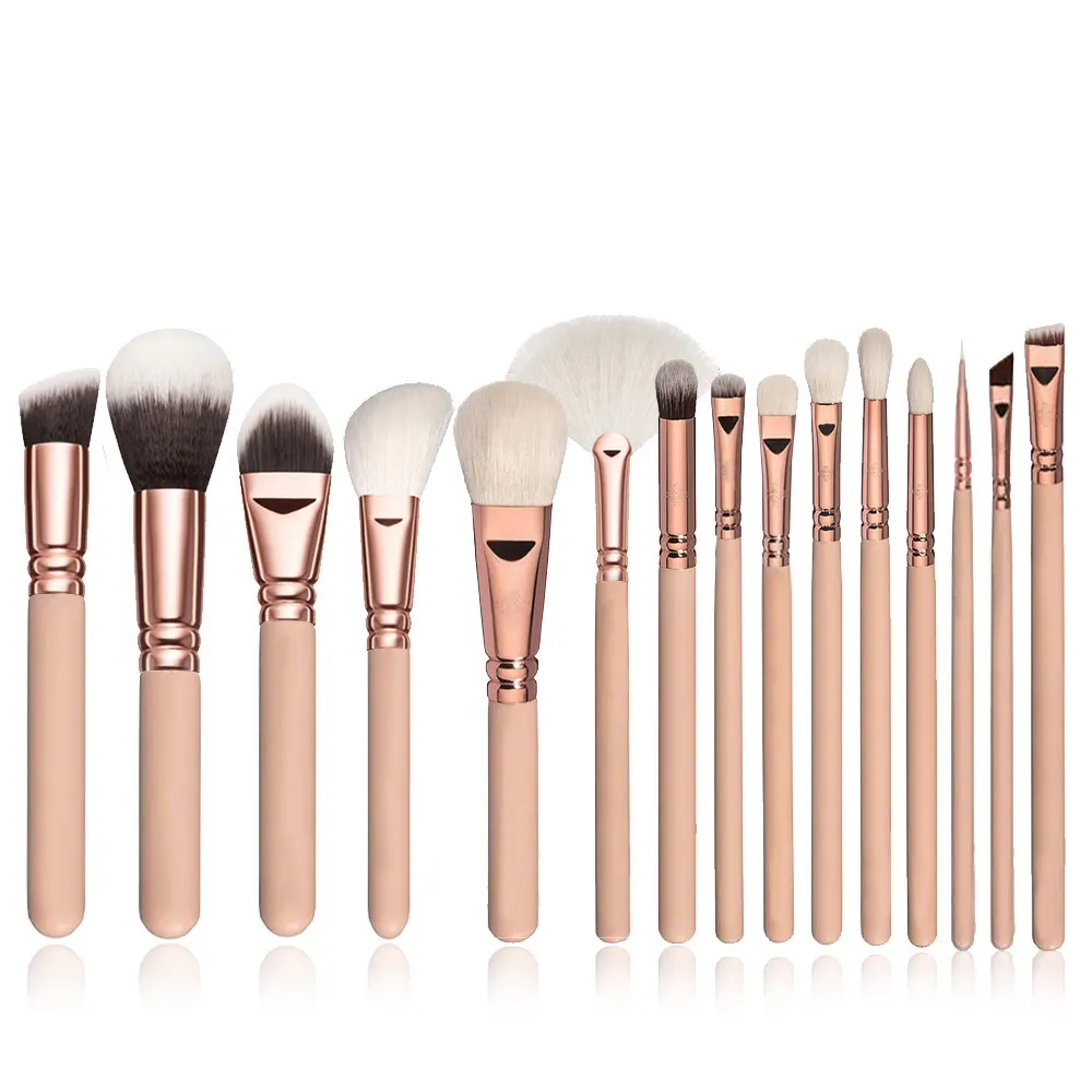 15-Piece Makeup Brush Set with Wooden Handles