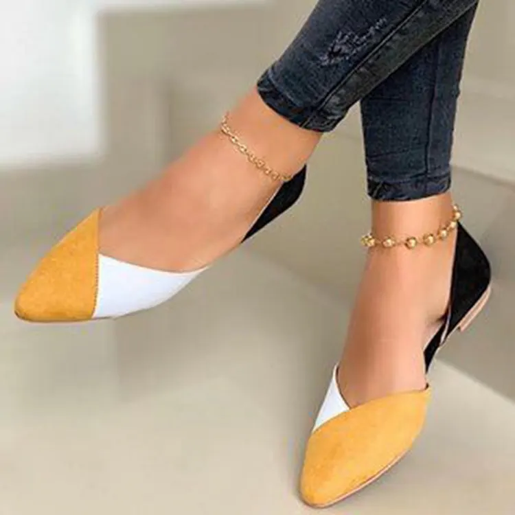 Pointed Toe Colour-Block Flat Shoes