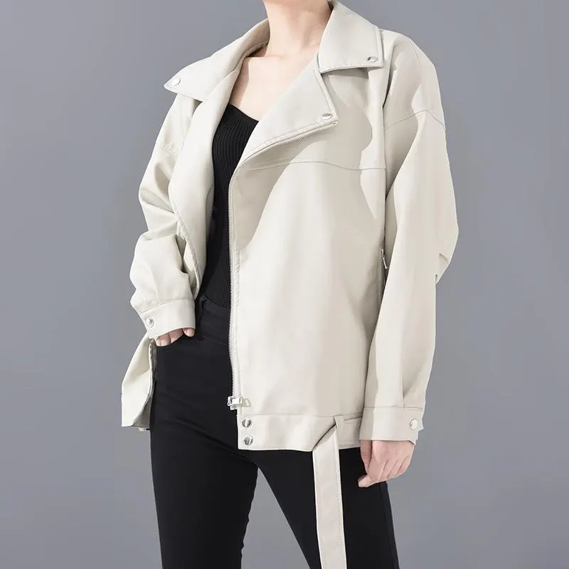 Belted Faux Leather Moto Jacket
