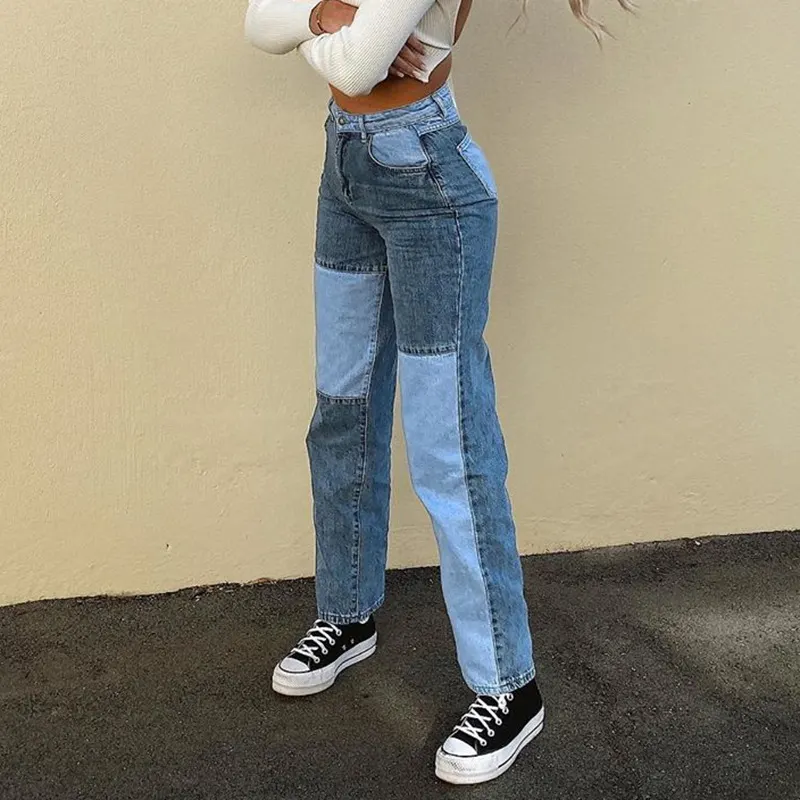 Contrast Stitch High-Rise Straight Jeans