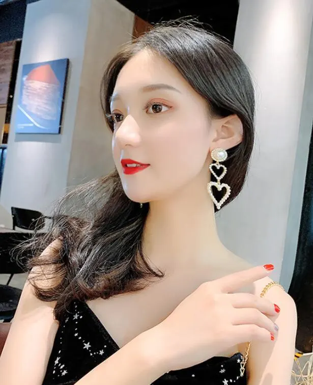 Golden Pearl Rhinestone Drop Earrings