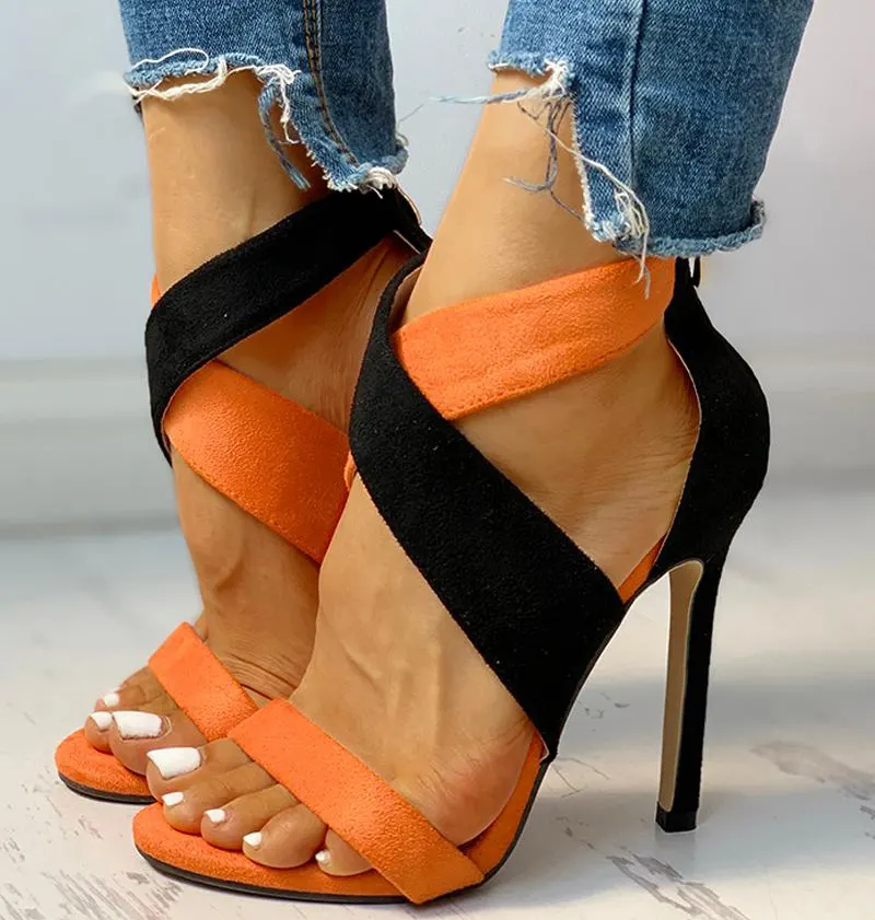Frosted Stiletto Sandals with Back Zip