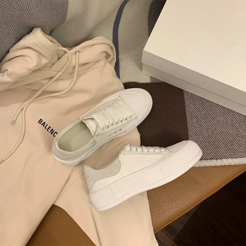 White Canvas Lace-Up Trainers